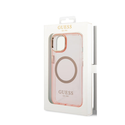 Guess iPhone 14 Backcover - Magsafe Compatible - Transparant Roze