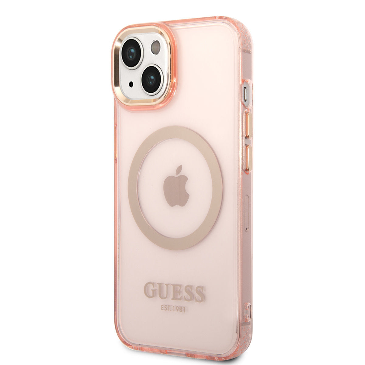 Guess iPhone 14 Plus Backcover - Magsafe Compatible - Transparant Roze