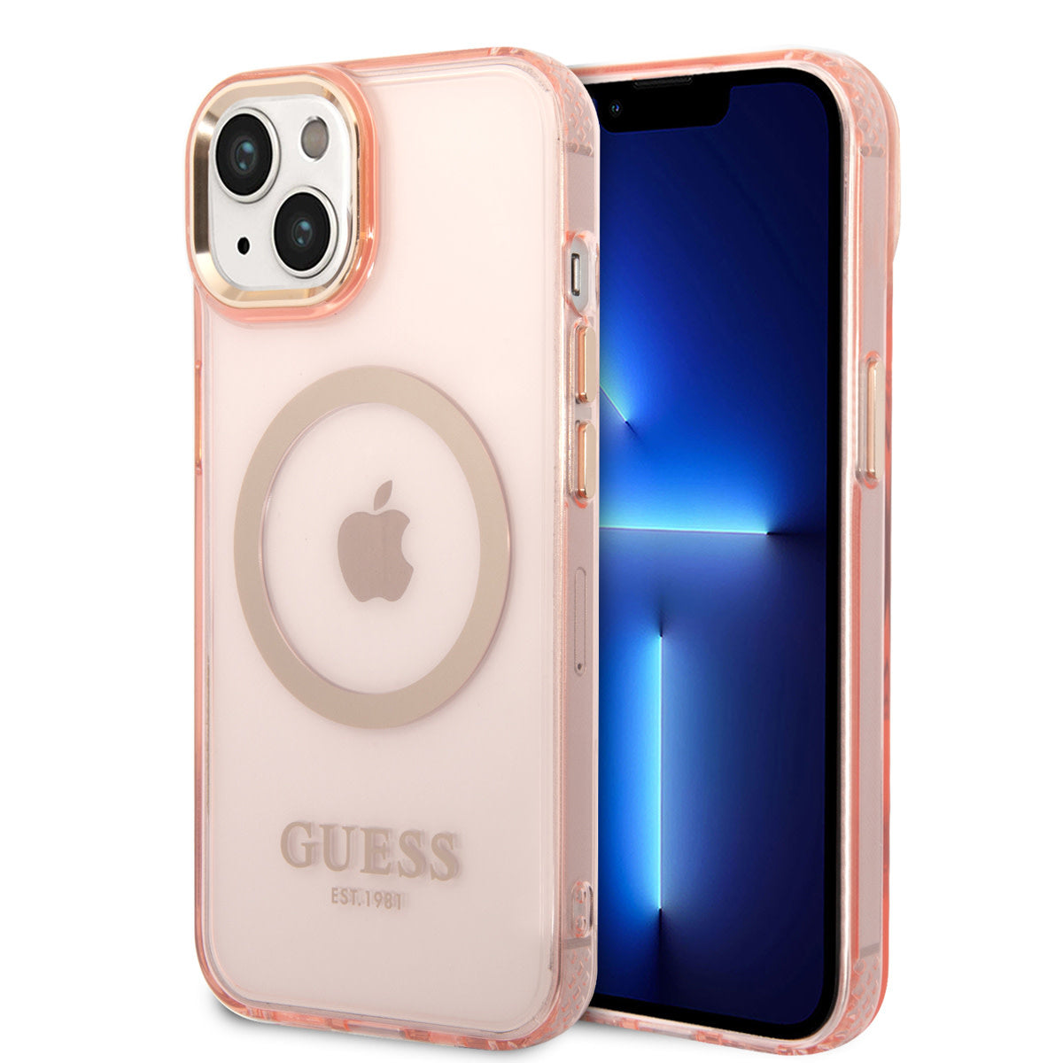 Guess iPhone 14 Backcover - Magsafe Compatible - Transparant Roze