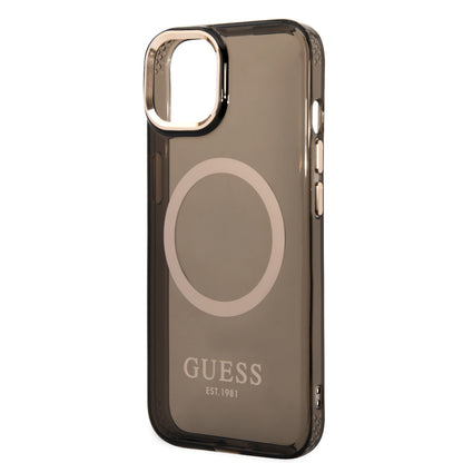 Guess iPhone 14 Plus Backcover - Magsafe Compatible - Transparant Zwart