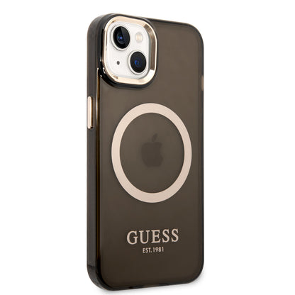 Guess iPhone 14 Backcover - Magsafe Compatible - Transparant Zwart