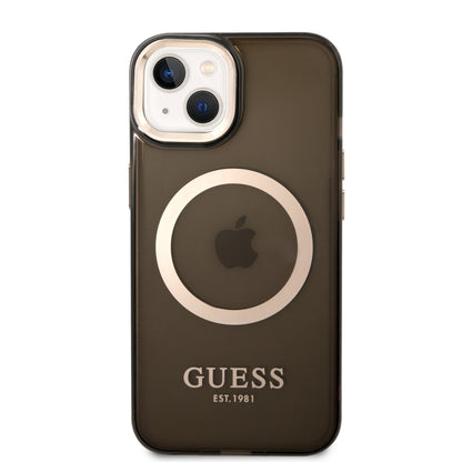 Guess iPhone 14 Backcover - Magsafe Compatible - Transparant Zwart