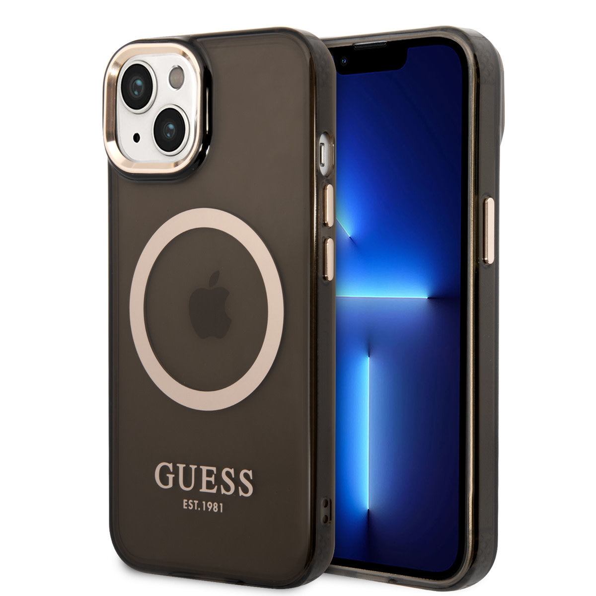 Guess iPhone 14 Plus Backcover - Magsafe Compatible - Transparant Zwart