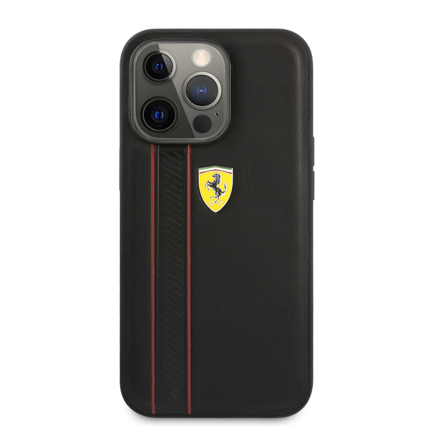 Ferrari iPhone 13 PRO Backcover - Debossed Stripes - Zwart
