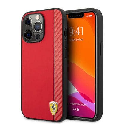 Ferrari iPhone 13 PRO Backcover - Carbon - Rood