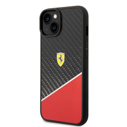 Ferrari iPhone 14 Backcover - Carbon - Stripe - Rood