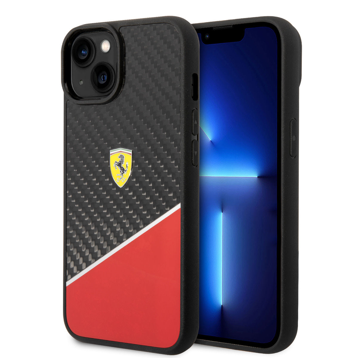 Ferrari iPhone 14 Backcover - Carbon - Stripe - Rood