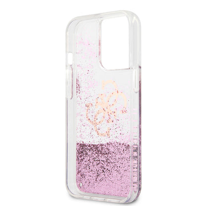 Guess iPhone 13 PRO Backcover - Big 4G Logo - Pink Liquid Glitter - Transparant
