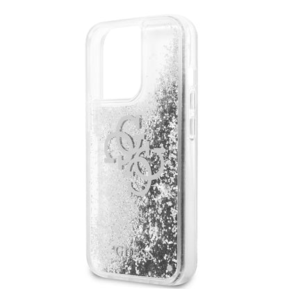 Guess iPhone 13 PRO Backcover - Big 4G Logo - Silver Liquid Glitter - Transparant