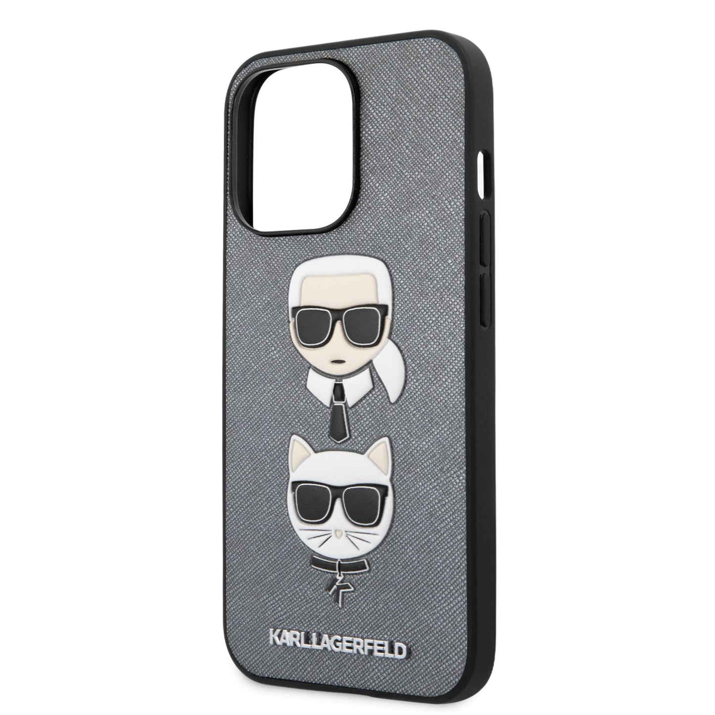 Karl Lagerfeld iPhone 13 PRO Backcover - Karl & Choupette Heads - Zilver