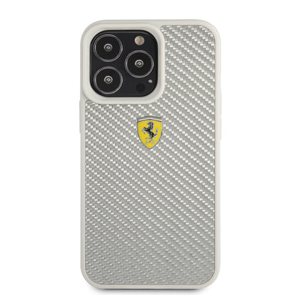 Ferrari iPhone 13 PRO Backcover - Metal Logo - Zilver
