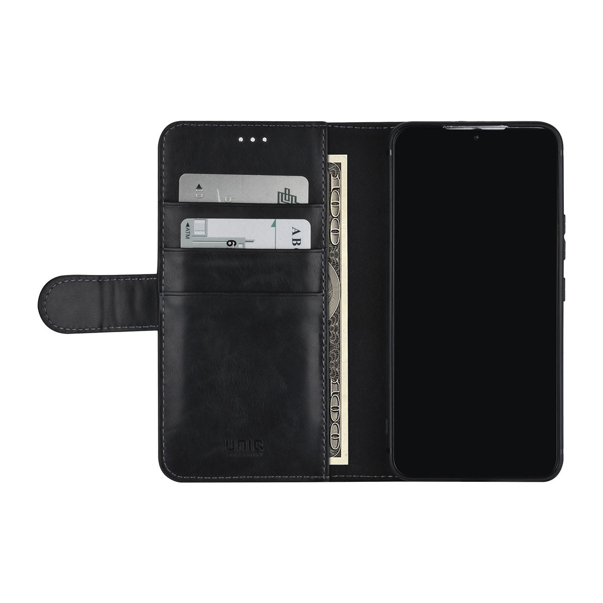 Leren bookcase met 3 Pasjeshouder voor Samsung Galaxy S22 - Magneetsluiting - Zwart