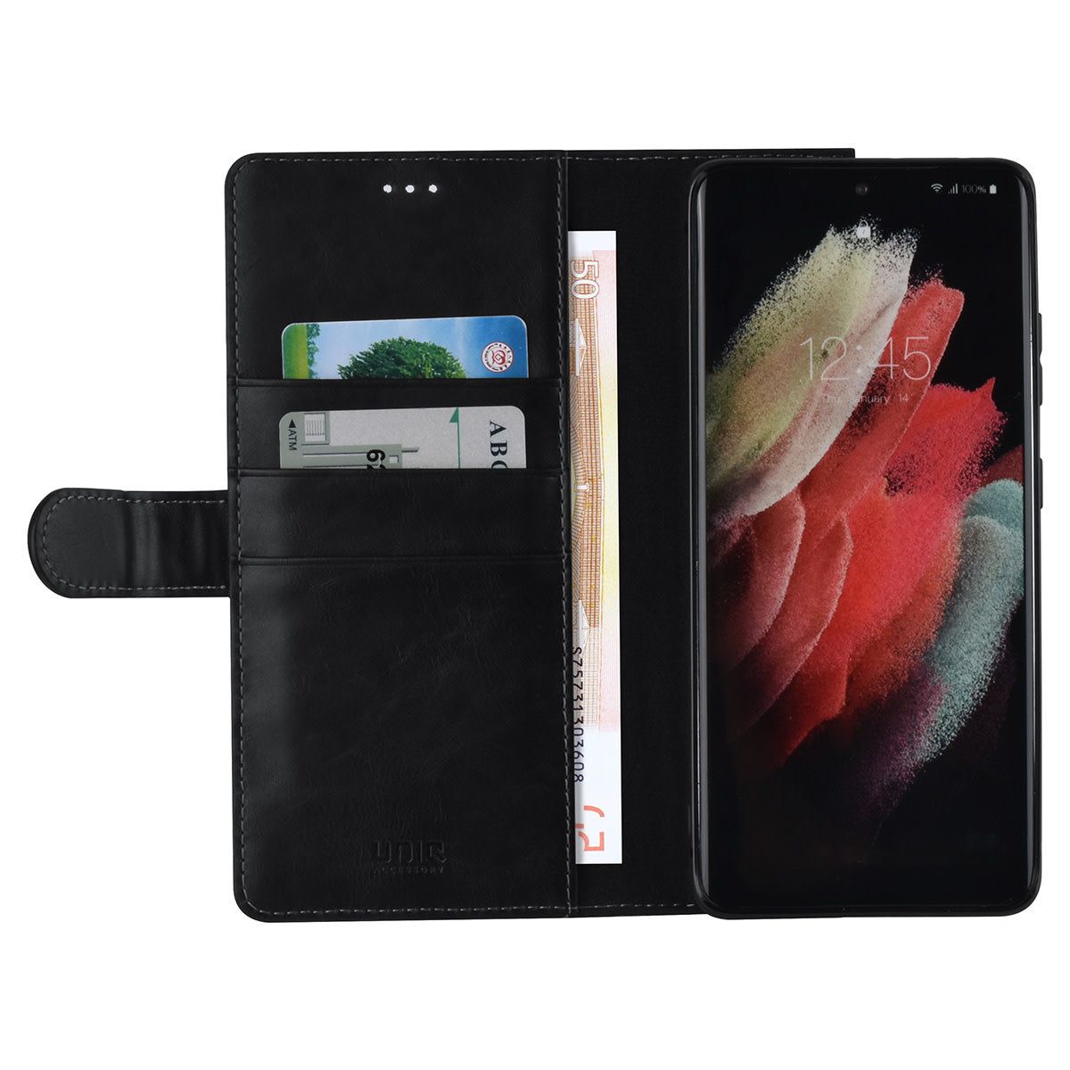 Samsung S21 Ultra Luxe Bookcase met 3 Pasjeshouders - Magneetsluiting - Zwart