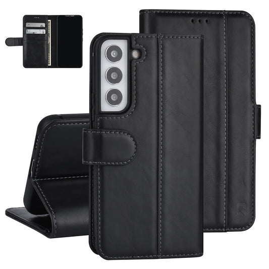 Samsung S22 Plus Luxe Bookcase met 3 Pasjeshouders - Magneetsluiting - Zwart